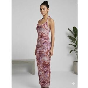 ASOS DESIGN Marble Ruched Halter Maxi Tall Minimalist Y2K Whimsigoth